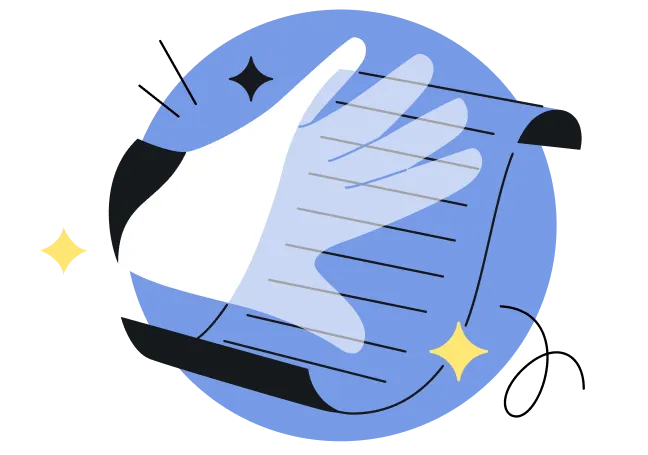 插图显示了一只手放在一张展示代码的纸上